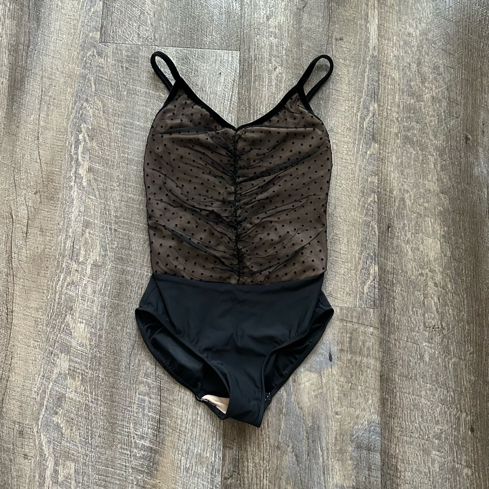 Black Polka Dot Mesh Elevé Leotard L Large